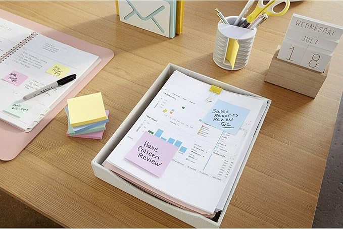 Post-it Super Sticky Recycled Notes, 3x3 in, 6 Pads, 2X The Sticking Power, Bali Collection, Pastel Colors (Lavender, Apricot, Blue, Pink, Mint), 30% Recycled Paper (654-6SSNRP)
