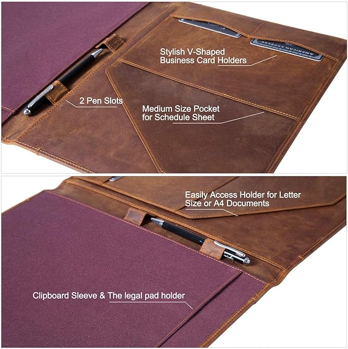 Jack&Chris Leather Portfolio, A4 Document Folder Legal Pad Padfolio, Professional Writing Letter Notepad Clipboard Sleeve Organizer, Resume Folio Binder for Men&Women,JC1823