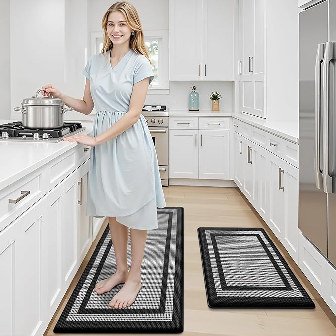 LuxStep Kitchen Mats [2 PCS] Cushioned Kitchen Rugs Anti-Fatigue Floor Comfort Mat,Non-Slip Standing Desk Mat,Waterproof Kitchen Rug Set for Kitchen,Floor,Office,Classic Black