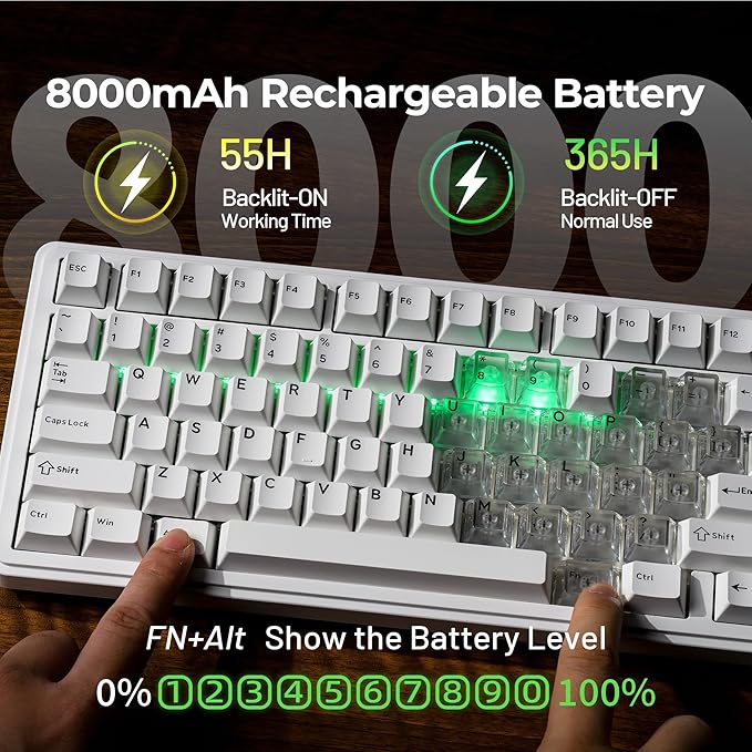 x XVX M75 75% Wireless Gaming Mechanical Keyboard, BT5.0/2.4GHz/USB-C,Hot Swappable Creamy Pre-lubed Switches,Gasket Structure,RGB Backlit White Keyboard w/Knob for PC/Laptop/Xbox/PS4/PS5,LUMINA HEART