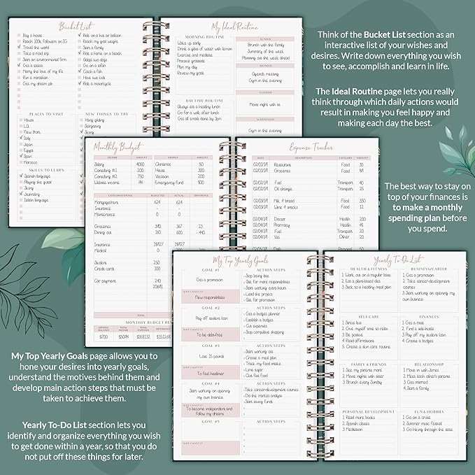 PLANBERRY Weekly Planner Premium – Undated Life Organizer & Budget Planner – Time Management, Goal Setting, To-Do List, Work-Life Balance & Habit Tracker – 6.9″ x 8.5″ (Green Pastures)