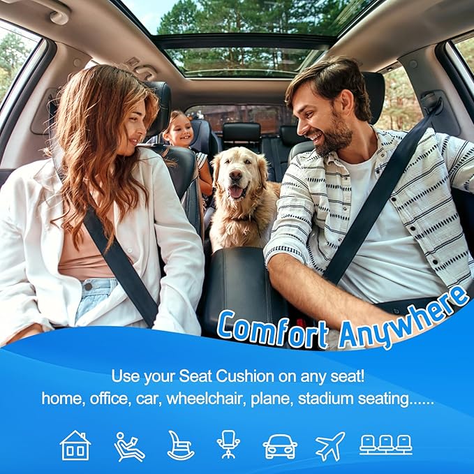 Car Seat Cushion Pad with 1.2inch Comfort Seat Protector for Car Driver Seat Office Chair Home Use Memory Foam Seat Cushion with Non Slip Bottom