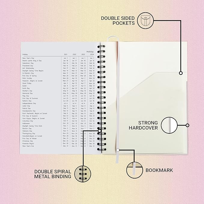 Appointment Book, Schedule Planner by StriveZen, 2025 2026, Daily, Hourly, 15 Minutes Increments, Weekly Scheduling, 7" x 8-3/4", Pockets, 128 Pages, HARDCOVER, UNDATED