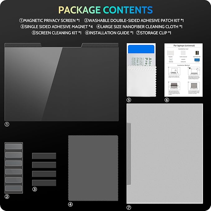 Magnetic Laptop Privacy Screen 13.3 Inch for 16:9 Computer Monitor, 13" Removable Anti Glare Protector Blue Light Filter Shield Compatible with Lenovo Hp Dell Acer Asus Thinkpad Envy Xps