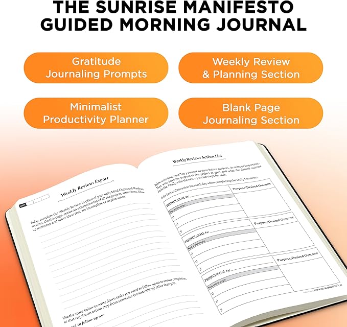 SaltWrap Sunrise Manifesto: Daily Morning Guided Journal for Gratitude, Mindfulness, Wellness, Self Care for Women & Men – 5 Minute Reflection Journal