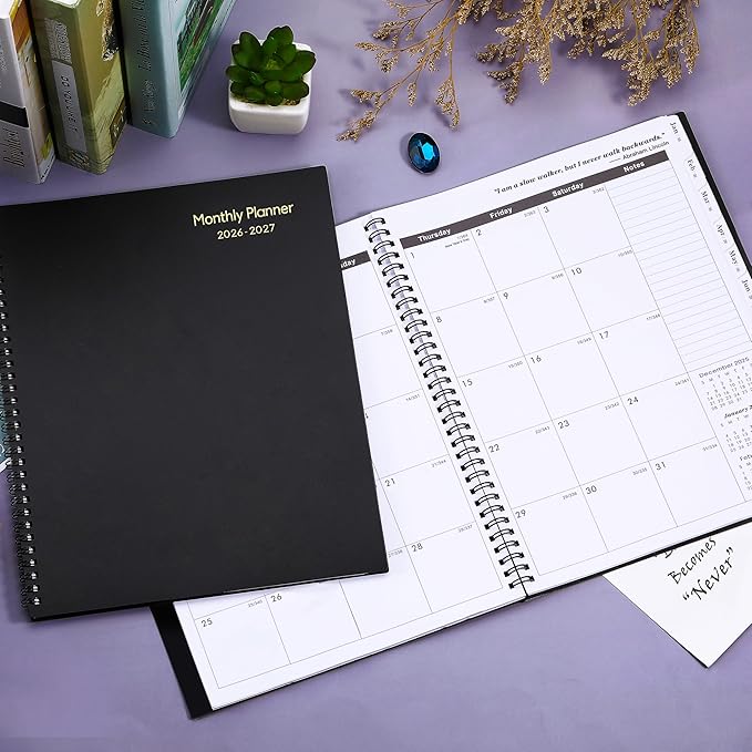 2026-2027 Monthly Planner/Calendar - 2 Year Monthly Planner 2026-2027, Jan.2026 - Dec.2027, 9" x 11", 2 Years Calendar 26-27 with Tabs,+Contacts + Back Pocket + Twin-wire Binding - Black