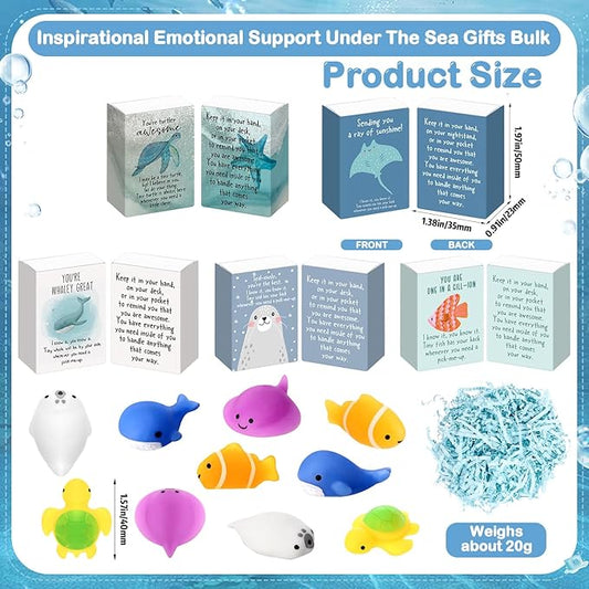 Wettarn 25 Sets Sea Animal Positive Gifts Cute Stress Balls with Support Gift Boxes Inspirational Party Favors for Employee Coworker Friends Office Appreciation Relief Toys