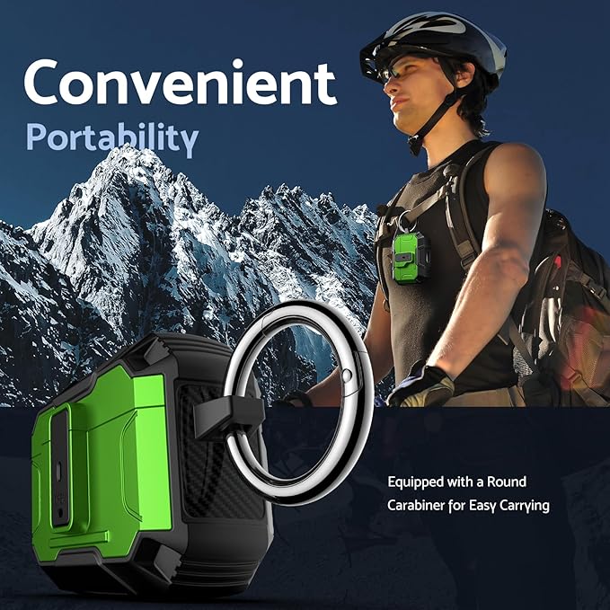 DASFOND Armor Earphone Cover Case for Airpods Pro, Military Grade Full Body Shockproof Protection Hard Case, Support Wireless Charging with Keychain, Magnetic Lid, Front LED Visible, Grass Green