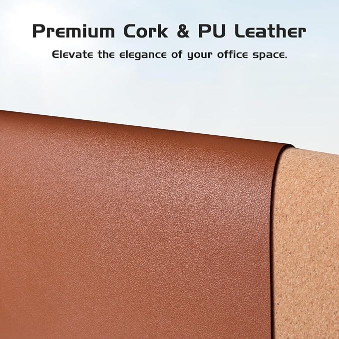 Aothia Dual-Sided Desk Pad - Leather Desk Mat, Natural Cork Desk Pad Protector, Large Mouse Pad for Desk, Waterproof Desk Blotter Pad, Desk Writing Pad for Office Work/Home, Maple Brown (25.6"x13.7")
