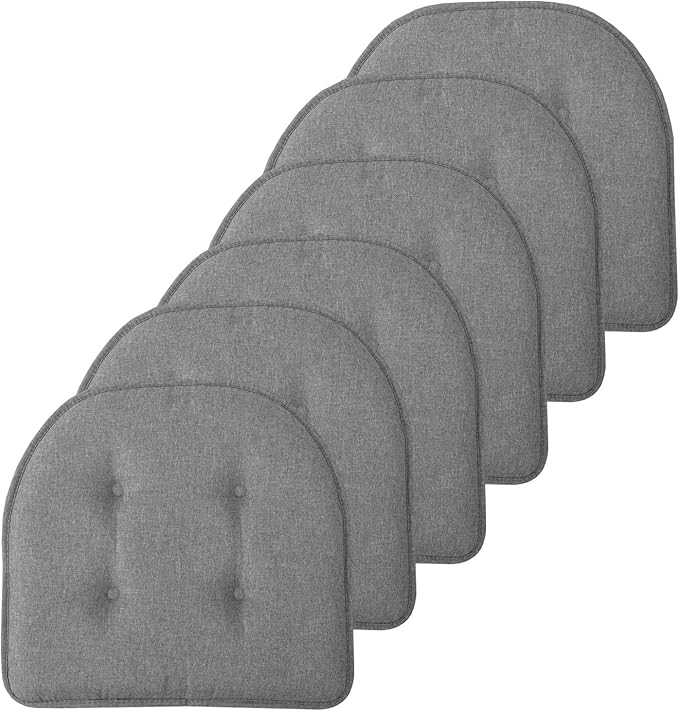 Sweet Home Collection Chair Cushion Memory Foam Pads Tufted Slip Non Skid Rubber Back U-Shaped 17" x 16" Seat Cover, 6 Pack, Grey