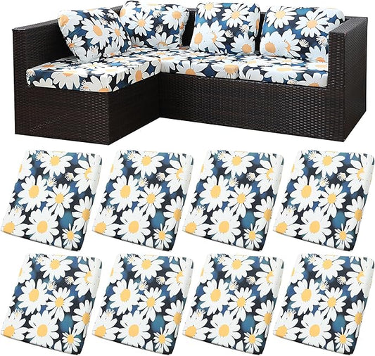 8Pcs Stretch Patio Cushion Covers,for Outdoor Couch Cushion Covers Replacement,Outdoor Sofa Covers Patio Slipcovers Couch Cover,Washable Furniture Cover (Cover Only)