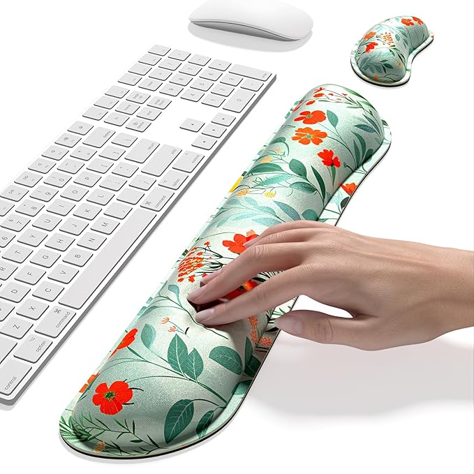 Dapesuom Enlarge Keyboard Wrist Rest, Memory Foam Wrist Cushion for Desk Mats Support, Typing Pain Relief Keyboard Mouse Pad Rests Set with Non-Slip Base for Gaming Laptop Computer, Abstract Flowers