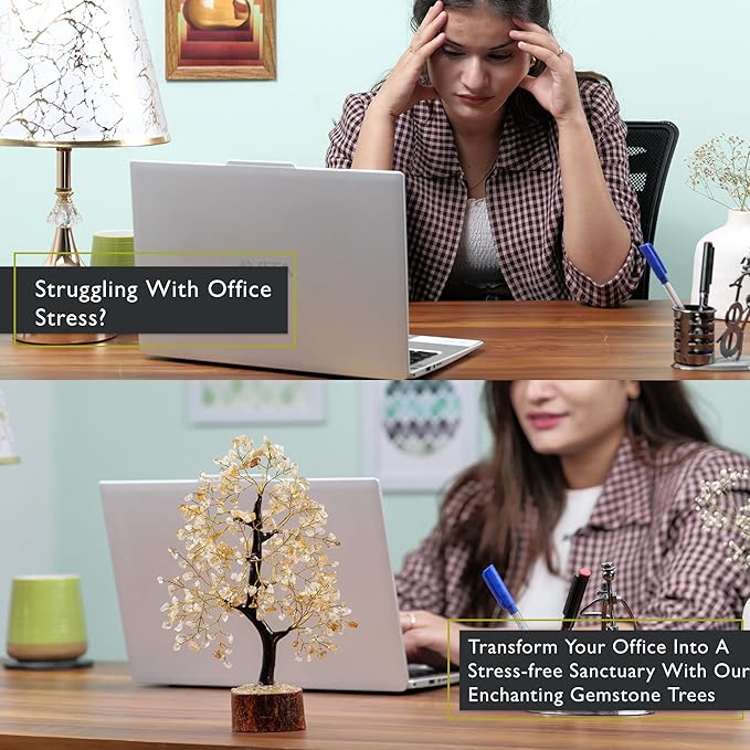 FASHIONZAADI Crystal Tree Gifts for Women, Chakra Healing Citrine Crystals Handmade Tree of Life for Home and Office Desk Decoration, Reiki Healing, Good Luck, Positive Energy, Money, Birthday Gifts