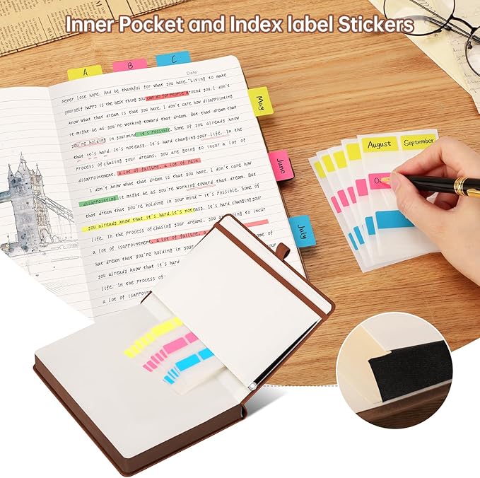 AHGXG Thick Journal Lined Notebook for Men - 320 Numbered Pages A5 College Ruled Notebook for Writing, 100gsm Paper, Vintage Leather Hardcover, for Women Work Office School, 5.75'' X 8.38''- Brown