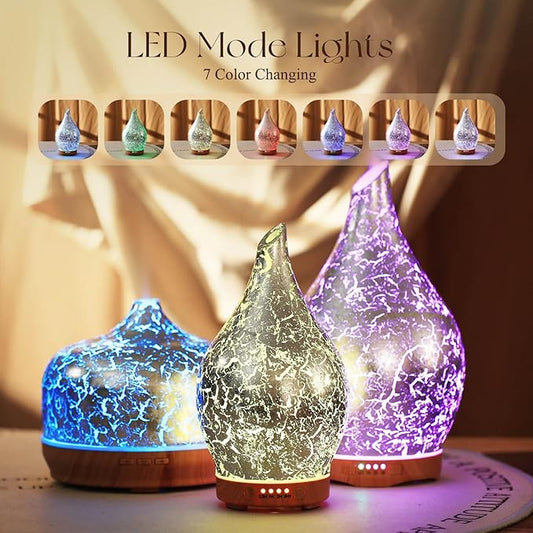 Porseme Essential Oil Diffuser Glass Aromatherapy Ultrasonic Humidifier, Air Refresh Auto Shut-Off, Timer Setting, BPA Free for Home Hotel Yoga Leisure SPA Gift 150ml Last 6H