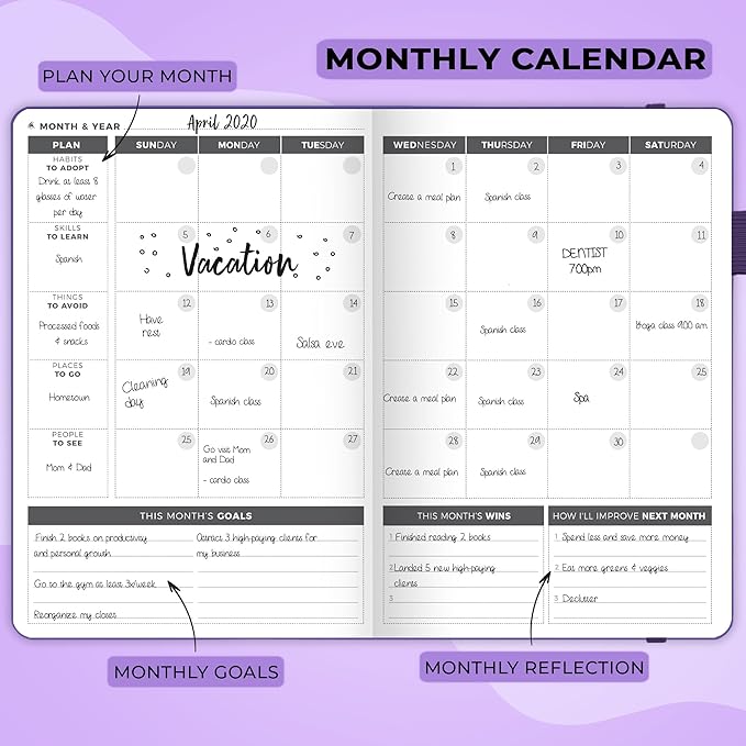 Clever Fox Planner – Undated Weekly & Monthly Planner for Productivity, Time Management & Goals – Organizer Journal – A5 (Purple)