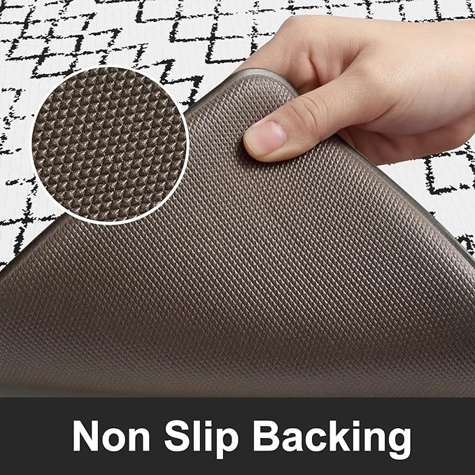 KIMODE Kitchen Mats 2PCS,Anti Fatigue Geometric Kitchen Rugs,Non Slip Waterproof Kitchen Mats for Floor,Cushioned Comfort Foam Standing Desk Mat for Home, Office, Sink,Laundry,Black and White