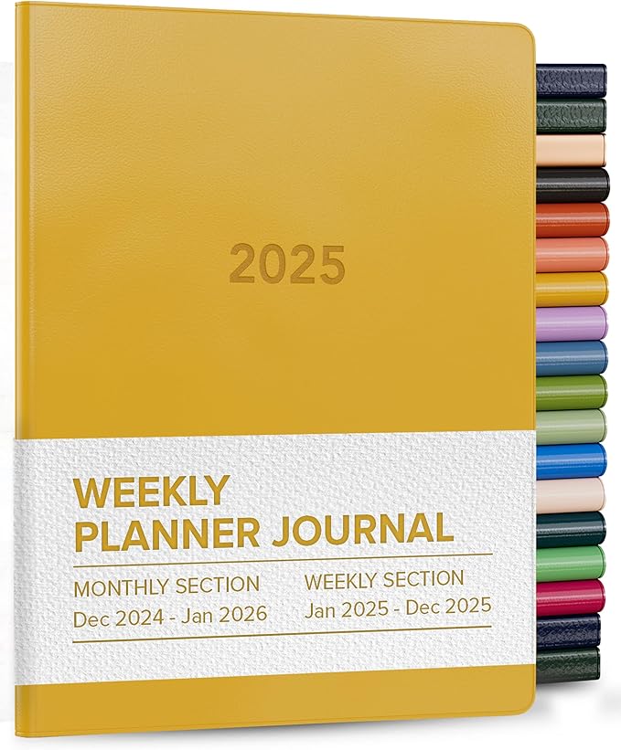 Harbor Weekly and Monthly Journal Notebook Planner 2025 - Lined, Durable Faux Leather, Softcover, 176 Quality Pages, For Men and Women, For Writing, Work & Travel, Cambridge Dijon - 9 x 7 "