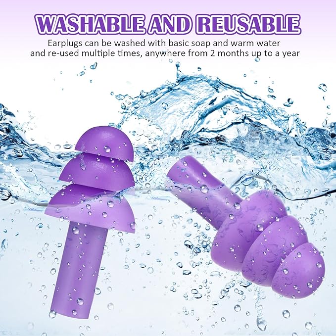 TrelaCo 100 Pairs Ear Plugs Bulk, NRR 29dB Reusable Silicone Ear Plugs with Plastic Cases Soft Foam for Sleeping Noise Cancelling for Concerts Shooting Swimming Noise Reduction(Purple)