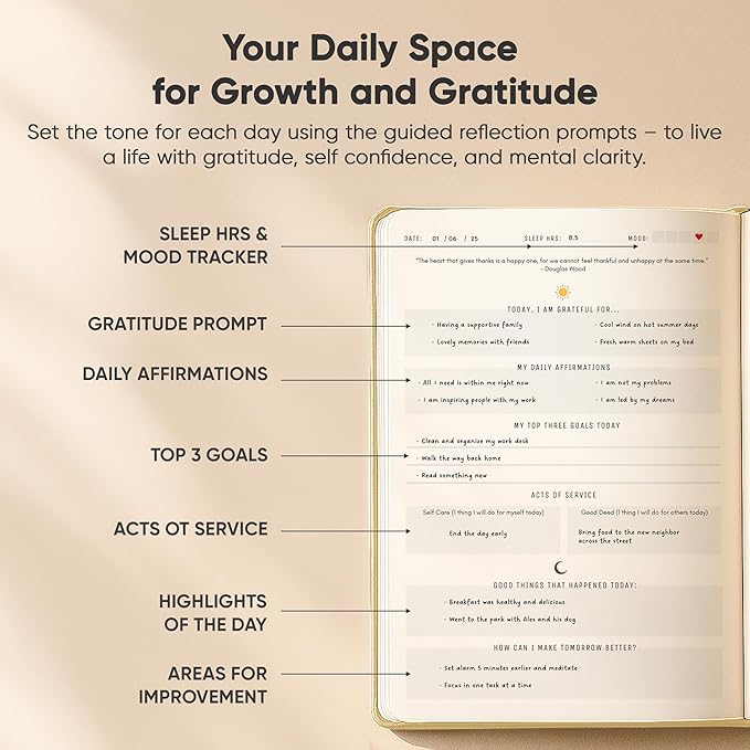 PRODUCTIVITY STORE Gratitude & Self-Care Journal - Guided Mindfulness & Mental Health Journal All-in-One with Prompts for Self Discovery - Daily Journal for Men & Women (A5, Cream)