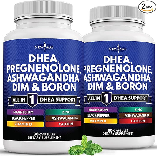 NEW AGE DHEA Supplement - Pregnenolone for Men & Women with DIM, Ashwagandha, Boron, Calcium, Magnesium, Zinc, Vitamin D3 5000iu - Support Capsules - 120 Count
