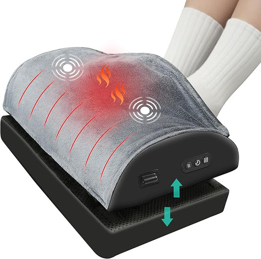 Heated Foot Rest Under Desk at Work, Ergonomic Desk Footrest with Vibrating Massage and Adjustable Height, Foot Warmer with Pocket, 3 Vibration Modes & 2 Heating Levels,Memory Foam,Office Home Gaming