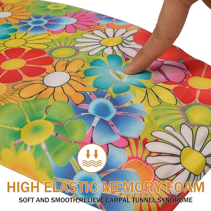 Ergonomic Mouse Pad Wrist Support,Upgrade Mousepad with Massage Design,Non-Slip PU Base Desktop Mouse Pads for Pain Relief, Computer, Office & Home,12 x 8 in（F-Colorful Flower）