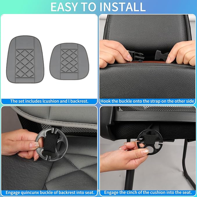 Chezope Car Seat Cushions Lumbar Support Pillows with Comfort Memory Foam Design Washable and Adjustable for Drivers and Office Use (Grey)