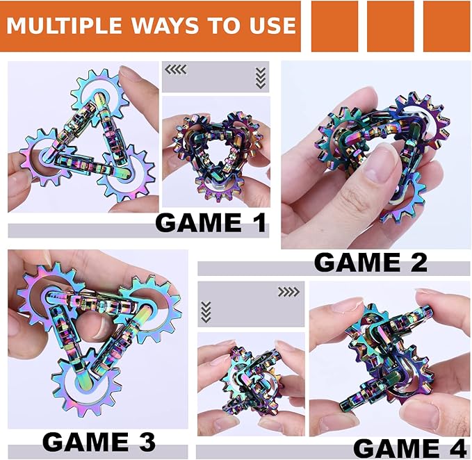 Infinity Gear Fidget Toy, Solid Metal Never Ending Flippy Novelty Kinetic Desk Toy, Relieve Stress, Anxiety, Promotes Focus, Keep Fingers/Hands Busy, Avoid Bad Habits (Rainbow)