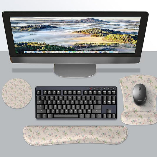 RICHEN Mouse Pad and Keyboard Wrist Rest, 3-in-1 Computer Mousepad and Coaster Set, Non-Slip Keyboard Wrist Rest and Mouse Pad Set Ergonomic Design (FKMWR-61)