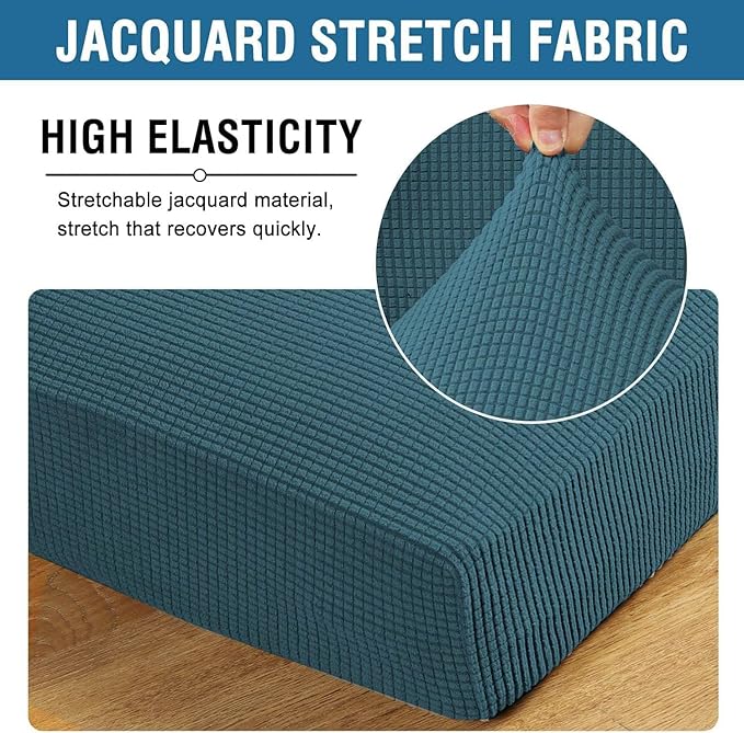 H.VERSAILTEX Super Stretch Individual Seat Cushion Covers Sofa Covers Couch Cushion Covers Slipcover Sets Thick Jacquard Textured Twill Fabric (1 Piece Chair Cushion Cover, Deep Teal)