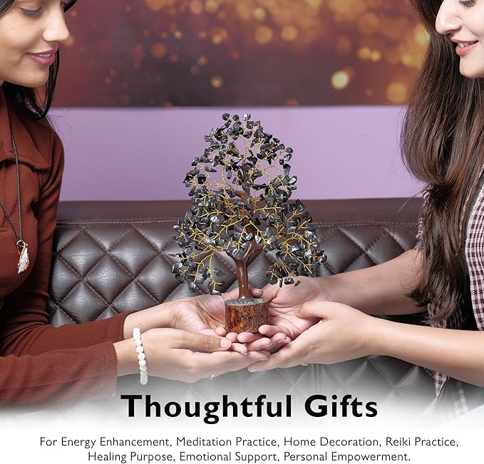 FASHIONZAADI Black Tourmaline Gemstone Tree - Crystal Tree of Life - Crystals and Stones Home Office Decor - Good Luck Gifts for Women