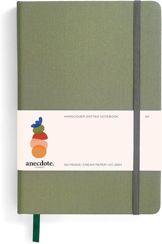 Hardcover Dotted Journal with Thick 100 gsm Paper A5 size (8.3 inches x 5.4 inches) - Daily Writing Notebook for Travel, School and Office Use - Diary Journal for Women and Men - Olive Green