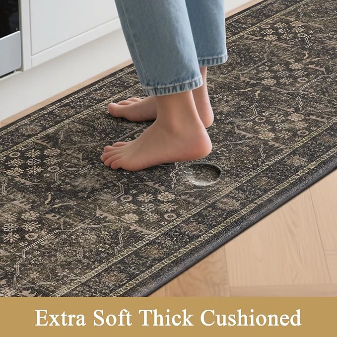 Pauwer Anti Fatigue Kitchen Mat Set of 3 Non Slip Kitchen Mats for Floor Cushioned Kitchen Rugs Comfort Standing Mat Farmhouse Waterproof PVC Foam Kitchen Floor Mat Runner, Taupe