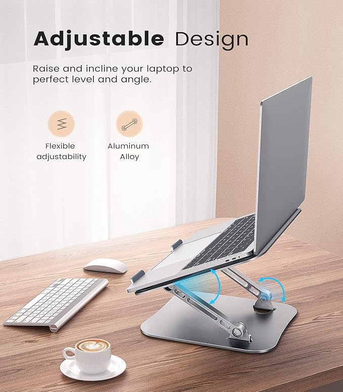 Laptop Stand, Adjustable Laptop Stand for Desk, Aluminum Computer Stand Portable Laptop Riser, Foldable Laptop Holder for Mac HP ASUS Acer Surface ThinkPad Dell