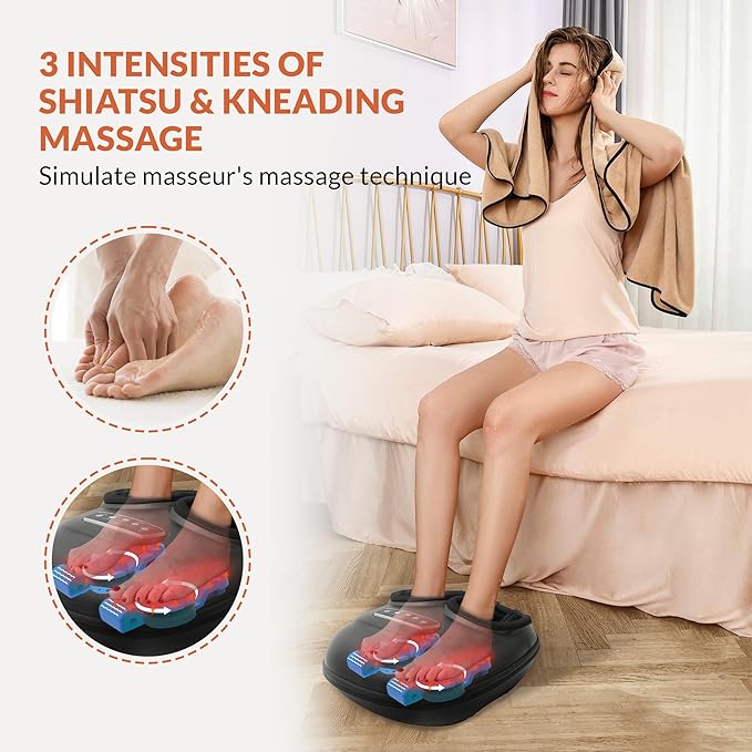 CILI Shiatsu Foot Massager Machine with Heat, Electric Feet Massager for Neuropathy, Independent Compression Rolling Vibration, Foot Warmer, Fits Up to Men Size 13, Gifts for Mom Dad
