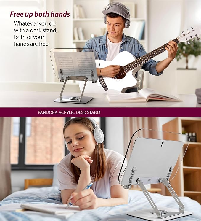 Acrylic Book Stand with 360° Rotating Body, Foldable Book Holder, Recipe and Laptop, Support up to 8.8 lb, Clear Stylish Ergonomic Design