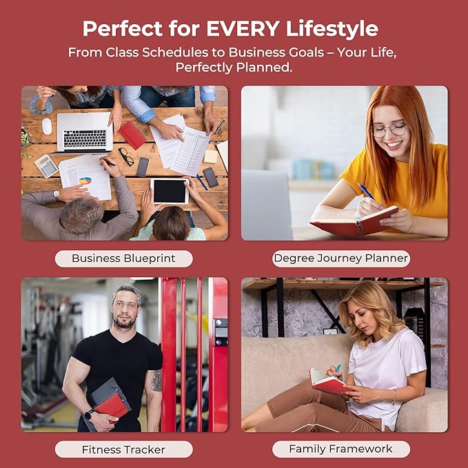 Planner 2025-2026 Daily Weekly and Monthly,6.5"x3.75",18 Months Spiral Bound Calendar Agenda with Self-adhesive Pen Holder,2026 Academic Plan with Vegan Leather Soft Cover,Red