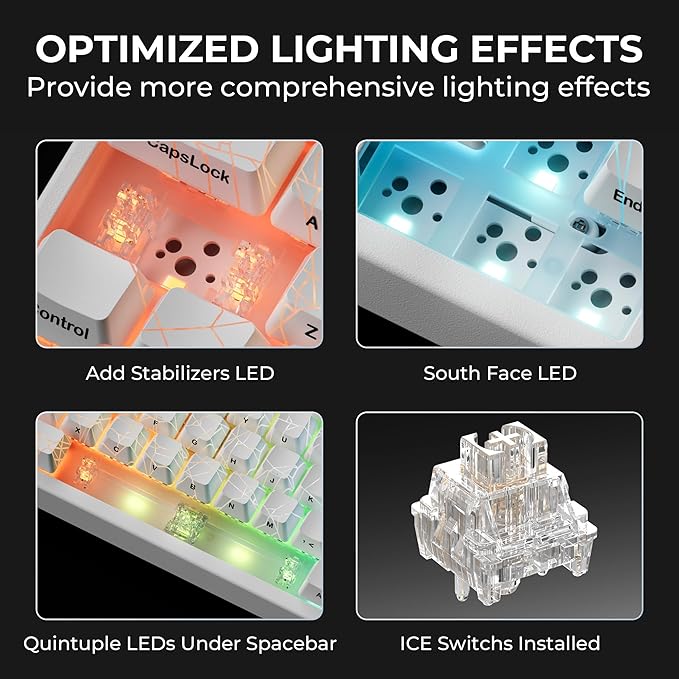 x XVX M67 Wireless 60% Percent Keyboard, QMK/VIA Topographic Gaming Keyboard, Tri-Mode Thocky Creamy Mechanical Key board, Hot Swappable Gasket Mount RGB IMD Tech for Win/Mac, Spider Web Theme, White