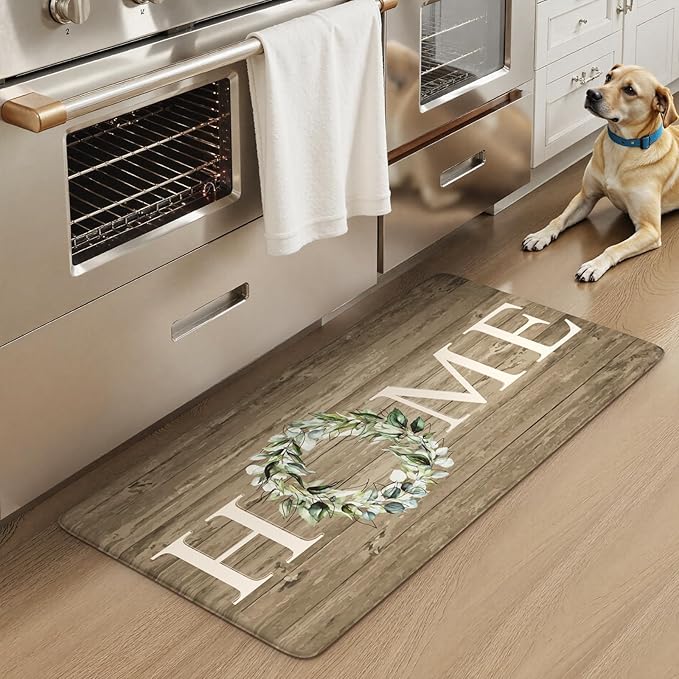 KIMODE Comfort Kitchen Mats Cushioned Anti Fatigue,Farmhouse Spring Kitchen Sink Rug Non Slip,Waterproof Memory Foam Standing Desk Mat for Office Home Doorway,20"x39",Khaki