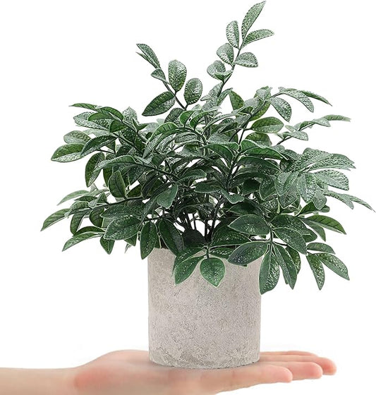 2 Pack Small Fake Plants Potted Artificial Herb Plants for Shelf Desk Home Bathroom Farmhouse Room Coffee Table Decor (Gray Green)