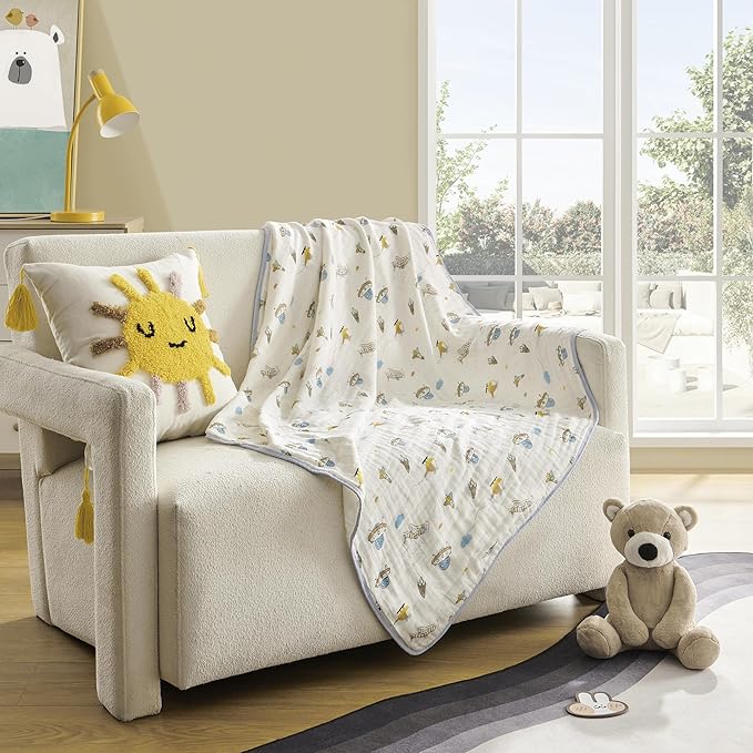 ZPECC Muslin Baby Blanket Thicker, 30x40 Organic Cotton Newborn Receiving Quilt Hypoallergenic for Baby Essentials Swaddle Crib Stroller, Spaceship