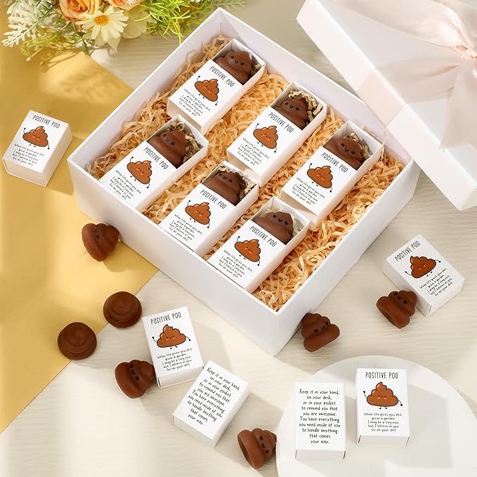 Wettarn 12 Sets Poo Positive Gifts Cute Stress Balls with Support Gift Boxes Funny Party Favors for Employee Coworker Friends Office Inspirational Relief Toys