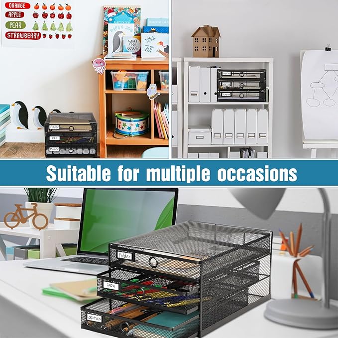 Zhanmai 2 Pcs Desk Organizer with Drawer Total 6 Tiers, Wire Mesh Organizers Tray Multifunctional Paper Sorter File Stand for Home Office Supplies Storage Letter A4 Paper Office Accessories(Black)