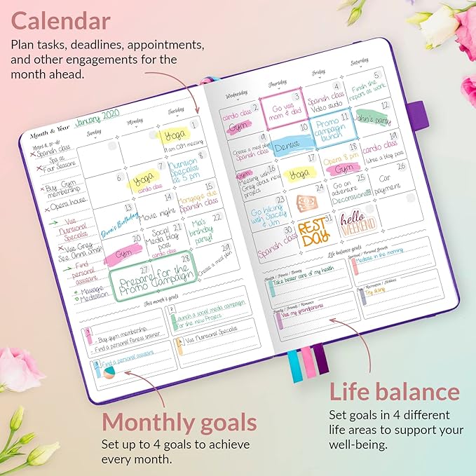 GoGirl Planner and Organizer for Women – A5 Size Weekly Planner, Goals Journal & Agenda to Improve Time Management, Productivity & Live Happier. Undated – Start Anytime, Lasts 1 Year – Purple