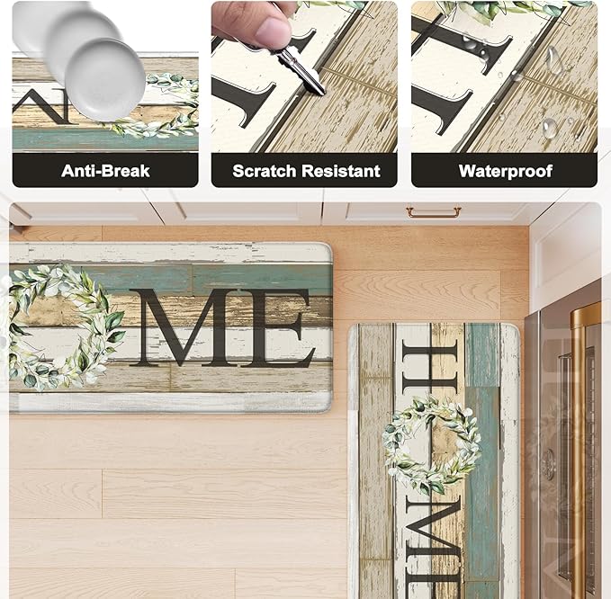 KIMODE Kitchen Mats 2PCS,Cushioned Anti Fatigue Farmhouse Kitchen Rugs and Mats,Non Skid Waterproof Kitchen Mats for Floor,Comfort Foam Standing Desk Mat for Home,Office,Sink,Laundry