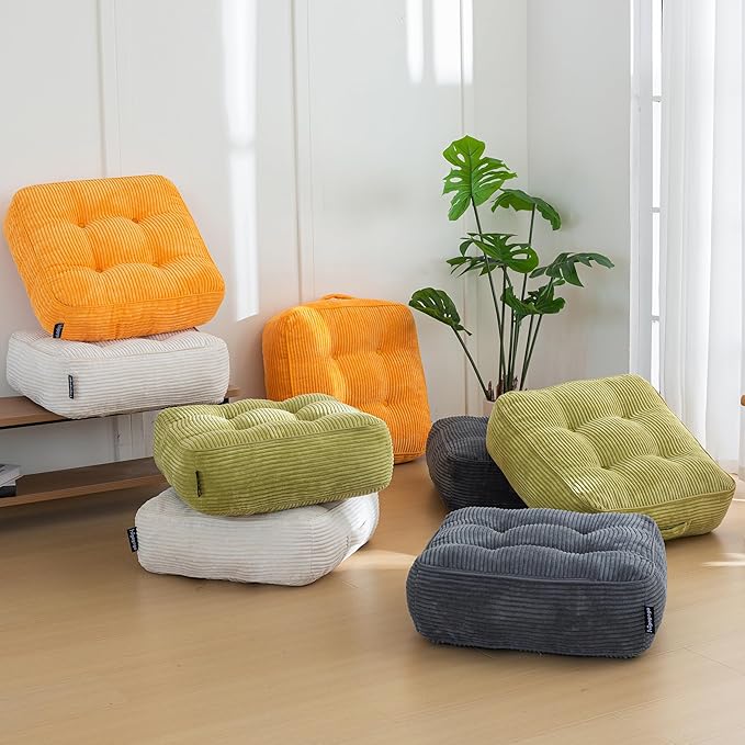 8" Washable Floor Pillow Cushion for Adults, Meditation Cushion Pillow, Large Square Floor Sitting, Removable Tufted Corduroy Cover, for Tatami Living Room or Yoga, 22x22 Inch, Machine Washable