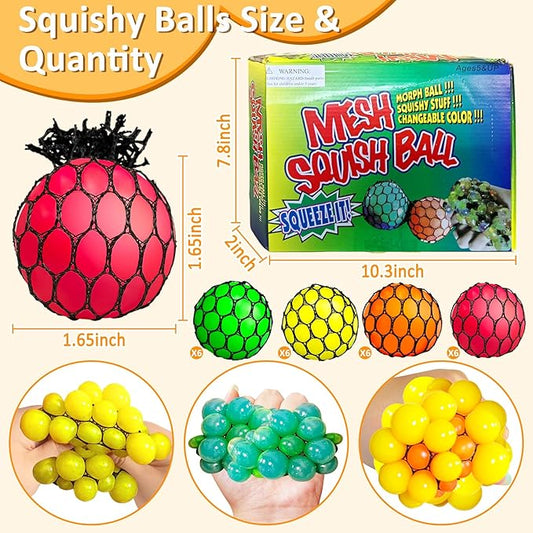 24 Pack Stress Balls Set Fidget Toys, Squishy Squeeze Balls Bulk Halloween Party Favors for Kids Adults Classroom Prize,Birthday Gift, Goodie Bag Stuffers Hand Exercise Balls