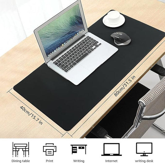 PU Leather Desk Mat, Large Mouse Pad with Cork Base, Writing Desk Blotter, Desk pad for Keyboard and Mouse,Keyboard mat for Desk Decor-Computer Mouse Pad(Black, 31.5x15.7in)
