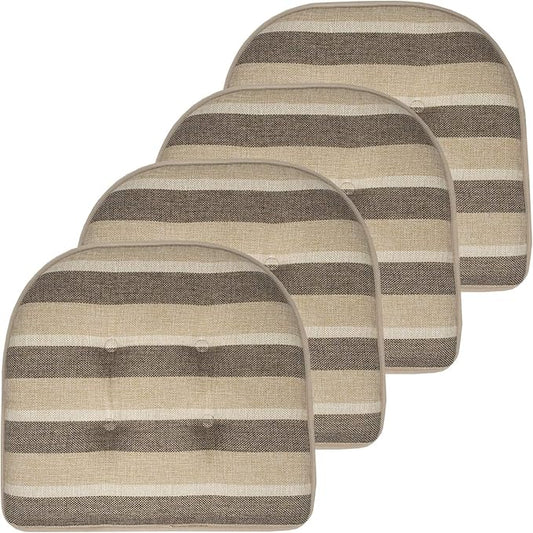 Sweet Home Collection Chair Cushion Memory Foam Pads Tufted Slip Non Skid Rubber Back U-Shaped 16.5" x 15.5" Seat Cover, 4 Pack, Bradford Beige/Brown